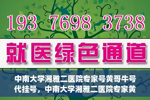 中南大学湘雅二医院专家号黄哥牛号代挂号，中南大学湘雅二医院专家黄哥牛号代挂号攻略，专业医疗服务的便捷之选