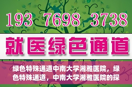 绿色特殊通道中南大学湘雅医院，绿色特殊通道，中南大学湘雅医院的探索与实践