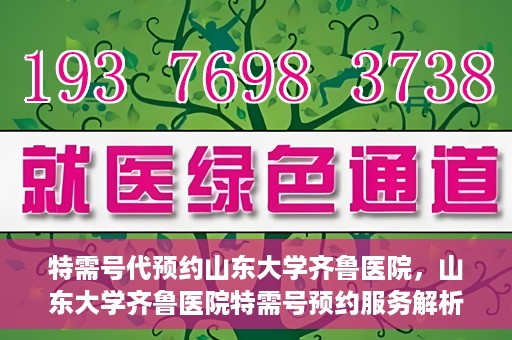 特需号代预约山东大学齐鲁医院，山东大学齐鲁医院特需号预约服务解析
