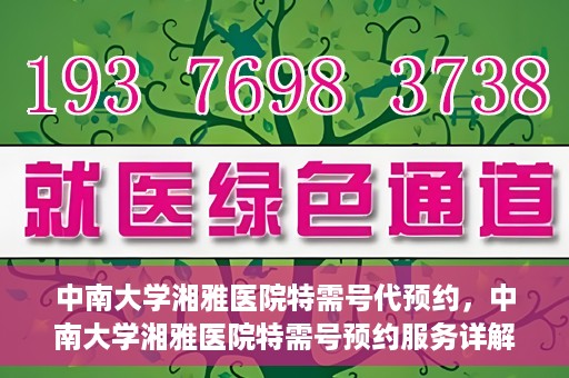 中南大学湘雅医院特需号代预约，中南大学湘雅医院特需号预约服务详解，便捷代预约，就医更无忧