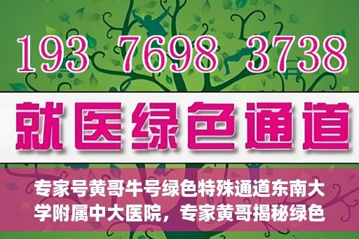 专家号黄哥牛号绿色特殊通道东南大学附属中大医院，专家黄哥揭秘绿色特殊通道，东南大学附属中大医院的独特之处