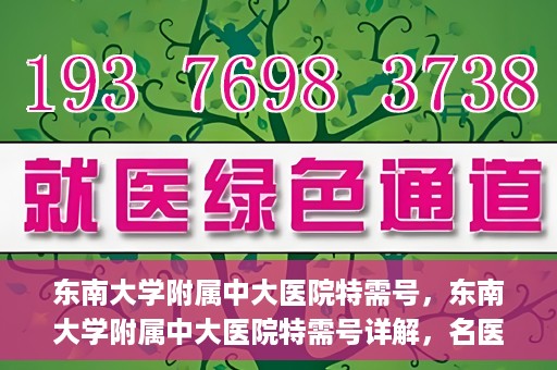东南大学附属中大医院特需号，东南大学附属中大医院特需号详解，名医荟萃，专业诊疗新体验