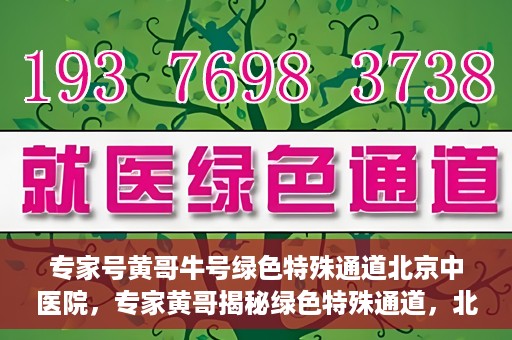 专家号黄哥牛号绿色特殊通道北京中医院，专家黄哥揭秘绿色特殊通道，北京中医院就医新体验